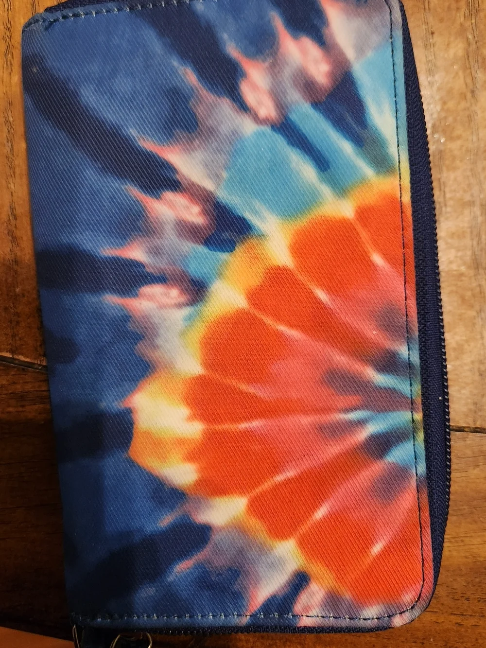 Blue Tie-Dye Clutch Wallet with Turn-Lock
